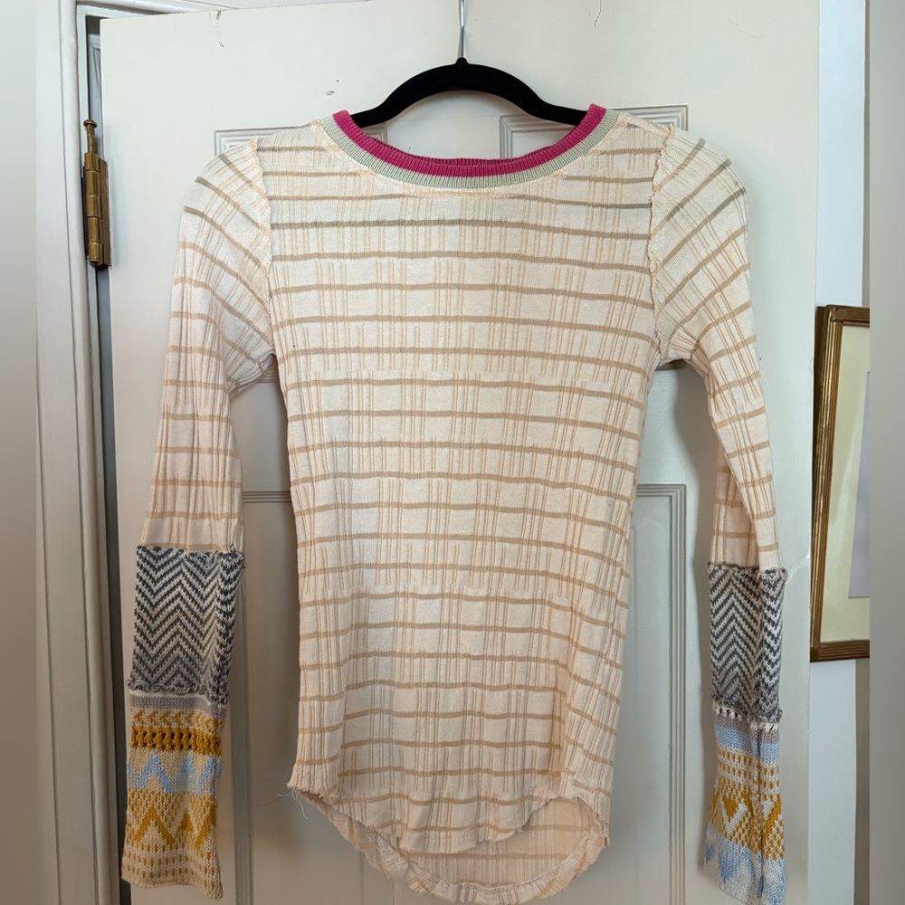 Free people Alpine cuff tee yellow pink blue thermal boho cotton blend spring